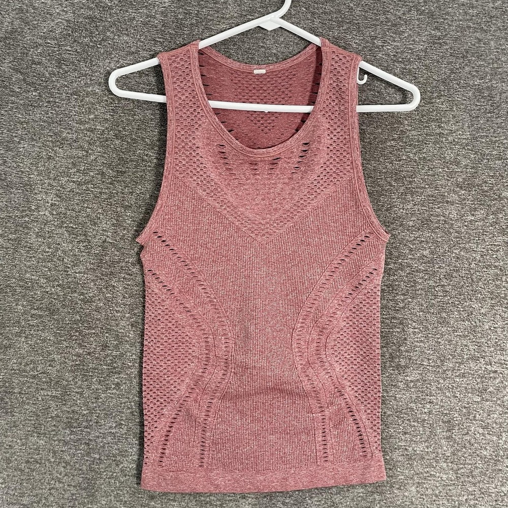 Alo Yoga Tank Top Womens XS Pink Seamless Mesh Knit Athletic Yoga Gym Top